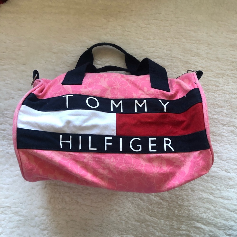 Tommy Hilfiger Canvas Hawaiian/Floral Print Pink Logo Small Duffle Bag